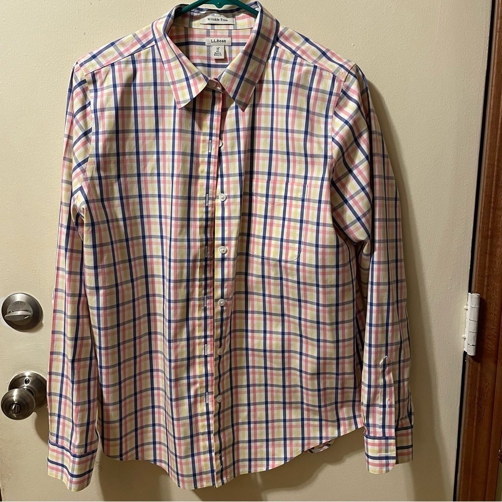 L.L. Bean Men's Pastel‎ Plaid Button Down Shirt- or Womens size L